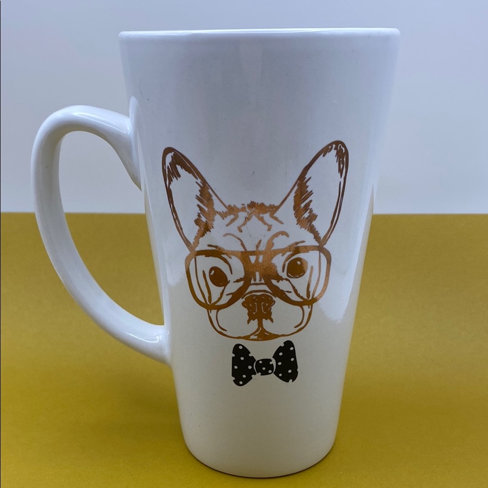 American Atelier Gold French Bulldog Sporting Black Polka Dot Tie And Glasses